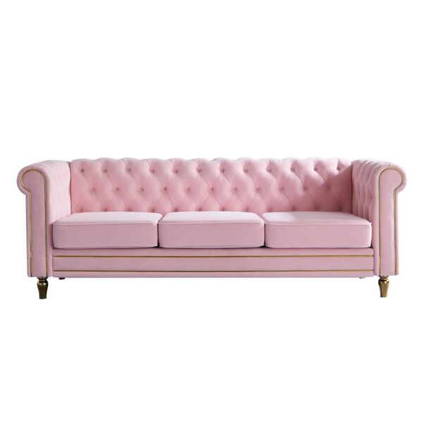 Chesterfield - Velvet Sofa 84.65" For Living Room - Pink
