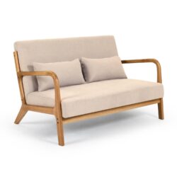 Leisure Chair With Solid Wood Armrest And Feet, Mid-Century Modern Accent Sofa, 2 Seat - Beige