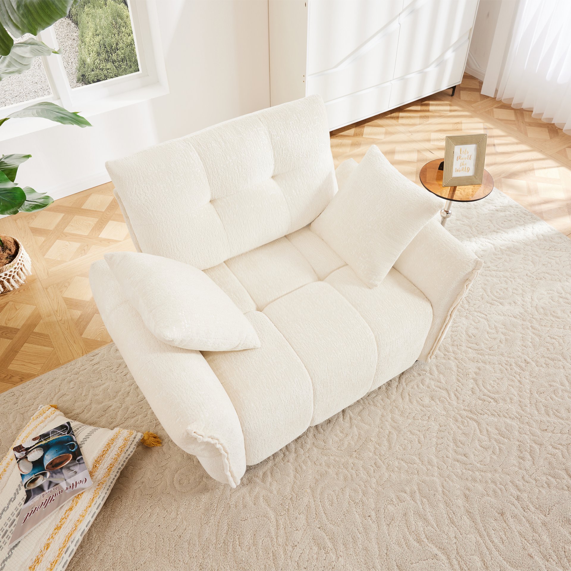 Ergonomic Single Seater Sofa With High Resilience Support Cushions And Throw Pillows, Modern Design - White - Image 5