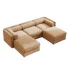 Elegant Chenille Sofa With Storage Seat And Ottoman U Shaped 3 Seater Cylindrical Backrest And Armrests - Camel - Image 15