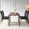 5 Pieces Dining Set Including Velvet High Back Golden Color Legs Nordic Dining Chair & Creative Design Dining Table - Black - Image 4