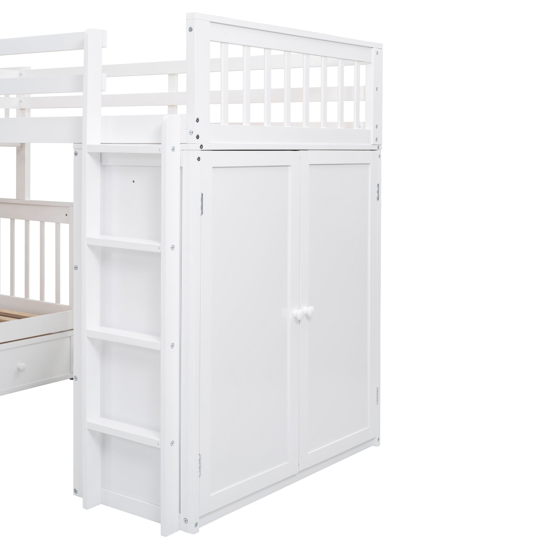 Twin Twin Over Full L Shaped Bunk Bed With 3 Drawers, Portable Desk And Wardrobe - White - Image 15