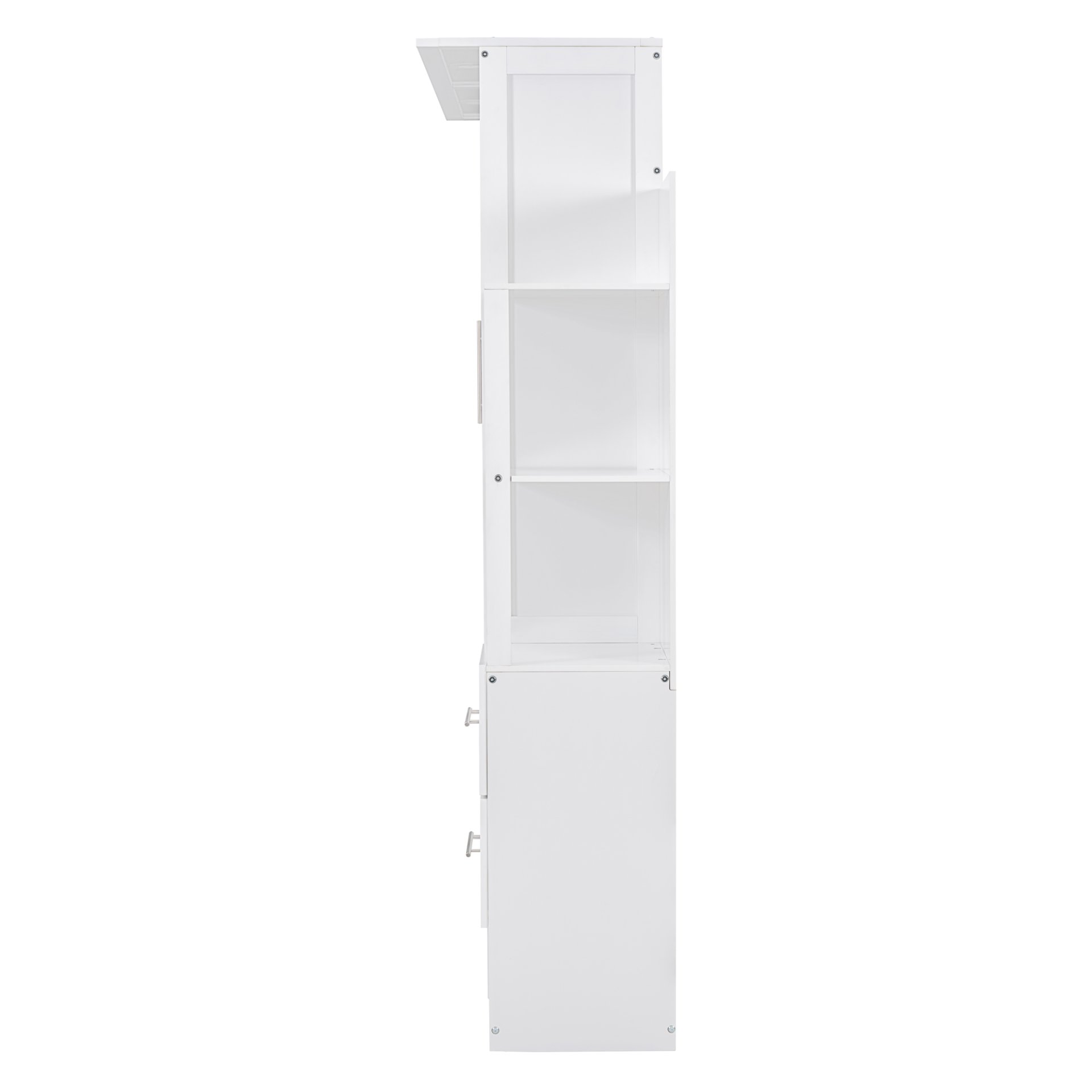 Full Size Murphy Wall Bed With Shelves, Drawers And LED Lights - White - Image 13