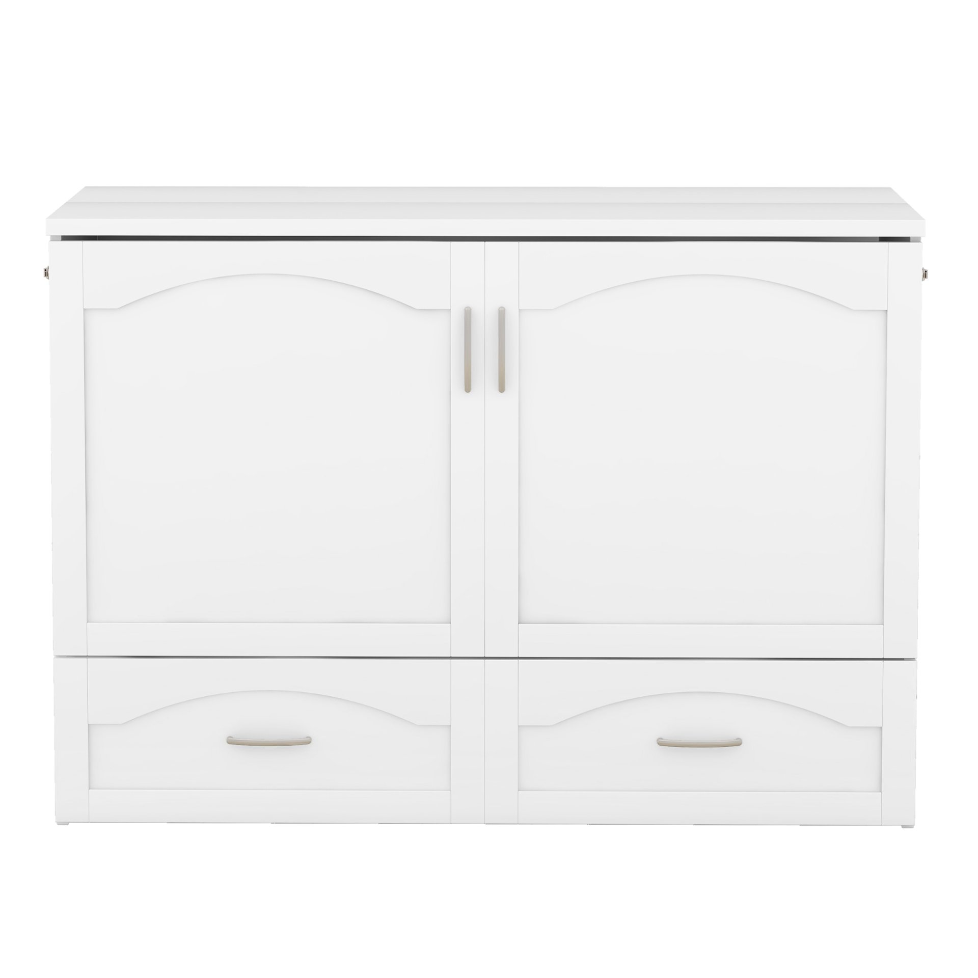 Full Size Murphy Wall Bed With Drawer And A Set Of Sockets & USB Ports, Pulley Structure Design - White - Image 7