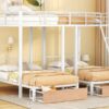 Full Over Twin & Twin Bunk Bed, Triple Bunk Bed With Drawers And Guardrails - White - Image 15