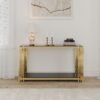 Modern Glass Console Table, 55" Gold Sofa Table With Sturdy Metal Frame And Black Tempered Glass Top, For Living Room Entryway Bedroom - Gold - Image 2