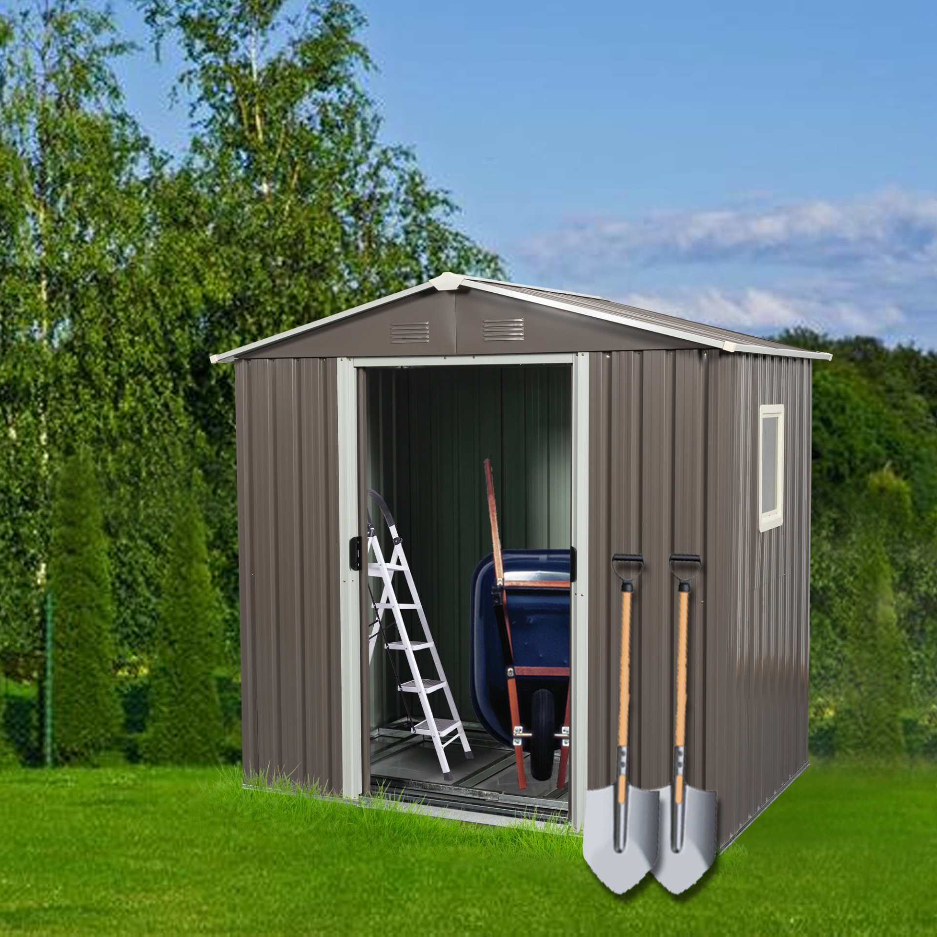 Outdoor Metal Storage Shed With Window - Gray - Image 4
