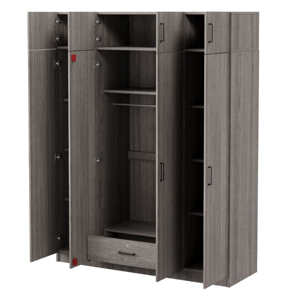 Contemporary 4 Door Wardrobe With 1 Drawer And Top Cabinet - Gray