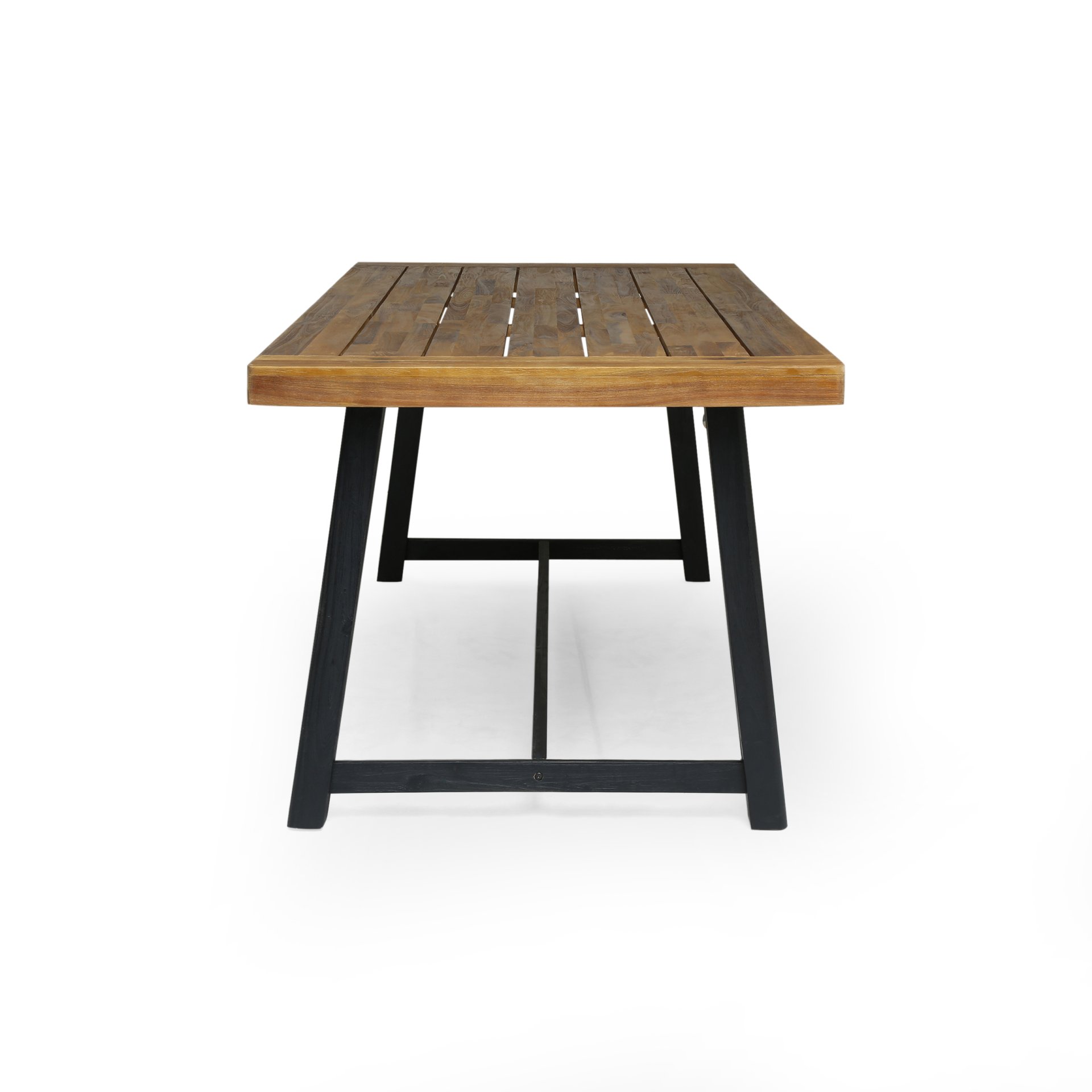 7 Piece Outdoor Dining Set With Acacia Wood Table And Iron Frame Chairs - Gray / Natural - Image 15