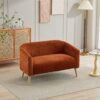 Modern Loveseat Couch Sofa With Corduroy Upholstery, Wooden Legs, 2 Seat For Small Spaces Office Studio Apartment Bedroom - Orange - Image 5