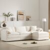 Modular Sectional With Deep And Wide Seat, L Shaped Cloud Couch Set With Double Cushions 4 Seat Sofa With Movable Ottoman Oversized - Cream - Image 4