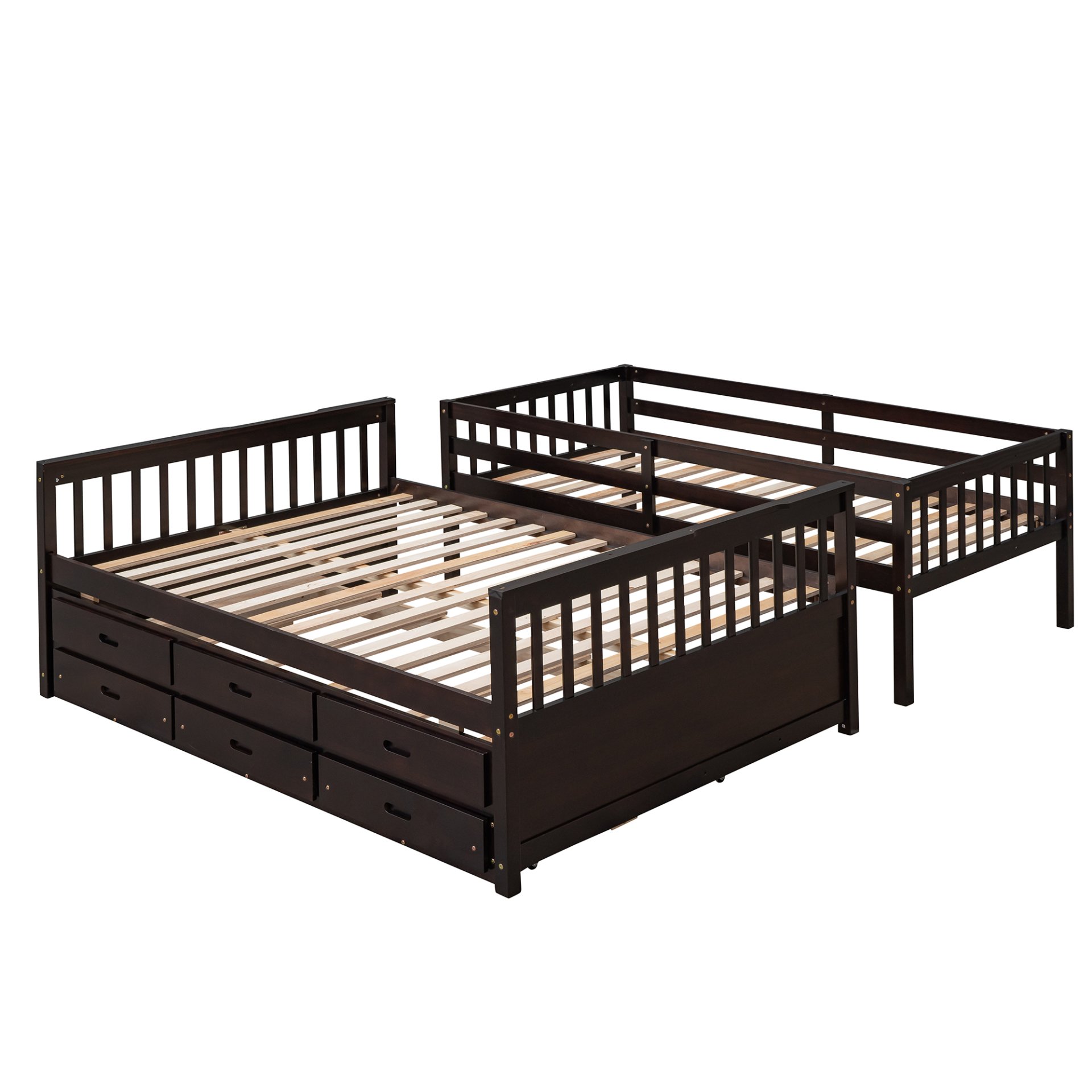 Twin Over Full Bunk Bed With Twin Size Trundle, With Drawers For Bedroom - Espresso - Image 10