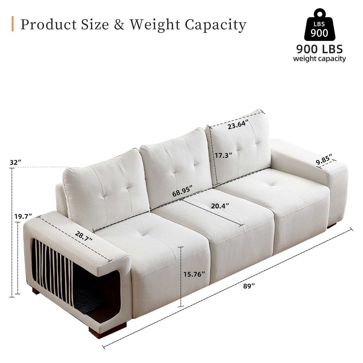 3 Seater Sofa Couch For Living Room, Modern Couches For Small Space, Cat Nest Sofa, For Cat Friendly, Comfy Couch With Waterproof And Cat Scratch Resistant Fabric - Image 6