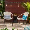 Outdoor Faux Rattan Wicker Chair With Iron Frame (Set of 2) - White / Black - Image 4
