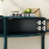 Boho Rattan Semi Circle End Table With Sliding Rattan Door, Elegant Entryway Console With Storage And Bottom Shelf - Antique Green - Image 10