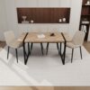 Modern Dining Table & Suede Chair Set With Rectangular Metal Base - Beige / Brown - Image 4