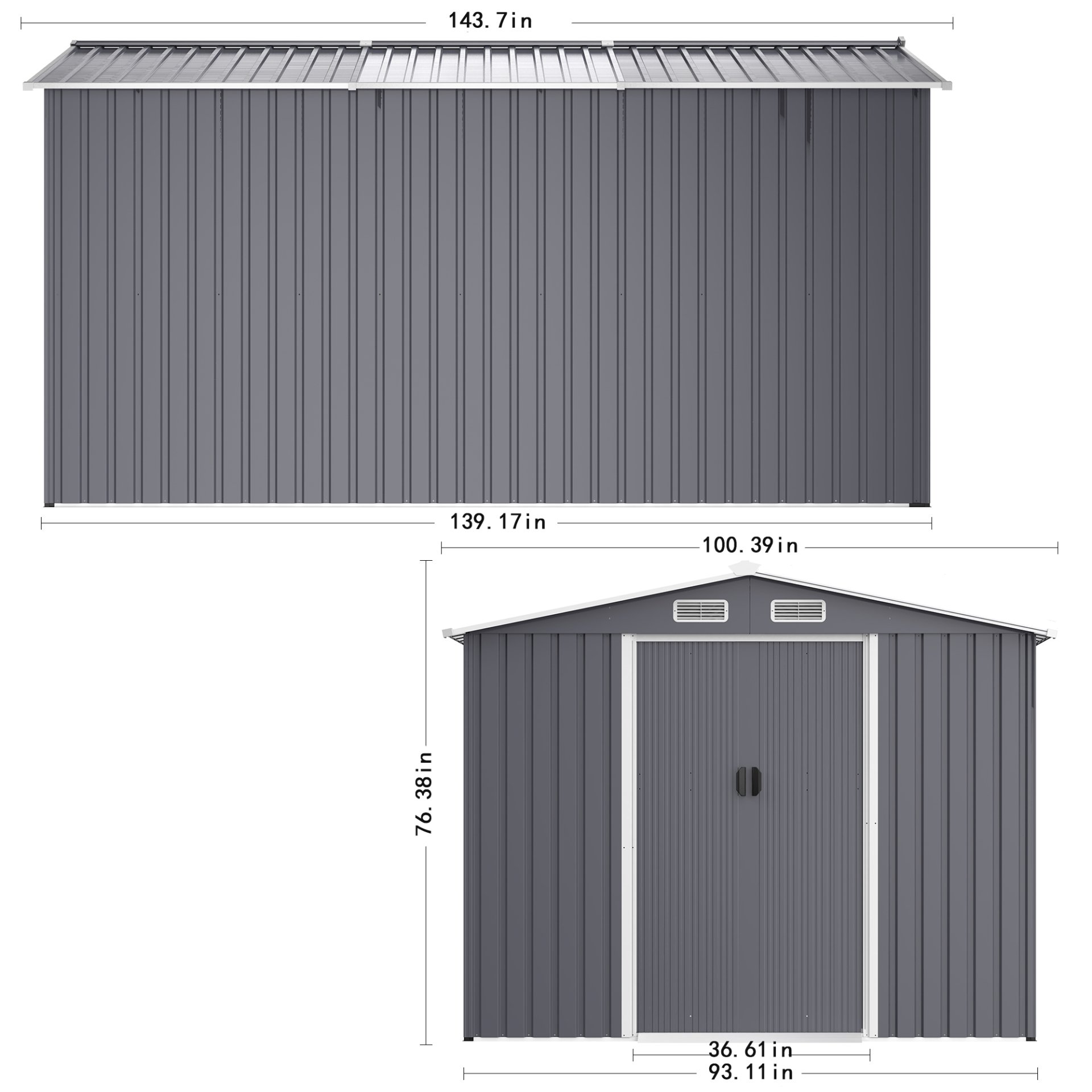 Outdoor Storage Shed 8 2 Ft Large Metal Tool Sheds Heavy Duty Storage House With Sliding Doors And Air Vent For Backyard Patio Lawn To Store Bikes Tools Lawnmowers - Gray - Image 3