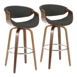 Curvini - Mid-Century Modern Barstool (Set of 2) - Walnut / Charcoal