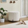 Upholstered Round Pouf Ottoman Foot Rest With - Beige - Image 5