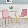 Modern Simple Light Luxury Dining Chair With Gold Metal Legs (Set of 4) - Pink Flannelette - Image 2
