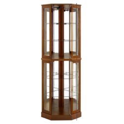6 Shelf Corner Curio Display Cabinet With Lights, Mirrors And Adjustable Shelves (E26 Light Bulb Not Included) - Walnut