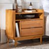 Mid-Century Modern Solid Wood 2 Drawer Gallery Nightstand - Caramel - Image 4