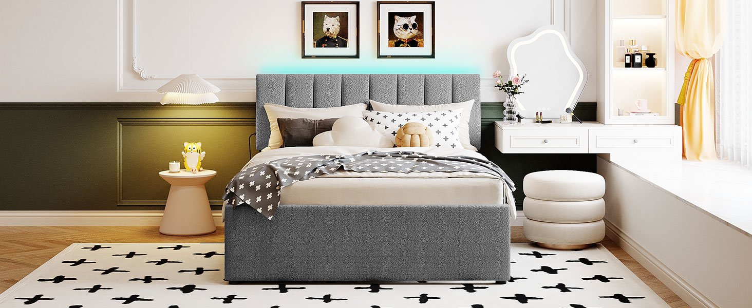 Full Size Upholstered Platform Bed With Twin Size Trundle - Gray - Image 13