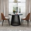 Modern Round Coffee Table With Grille Molding For Living Room, Bedroom, Or Balcony - Black - Image 4