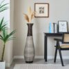 Tall Standing Designer Floor Vase Durable Artificial Rattan Elegant 2 Tone Finish Ideal Decor Accent For Living Room, Bedroom, Entryway Stylish Home Decor Statement Piece - Black / Gray - Image 6
