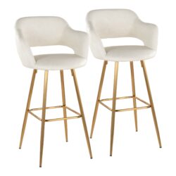 Margarite - Contemporary Fixed Height Barstool With Square Footrest (Set of 2) - Gold / Cream