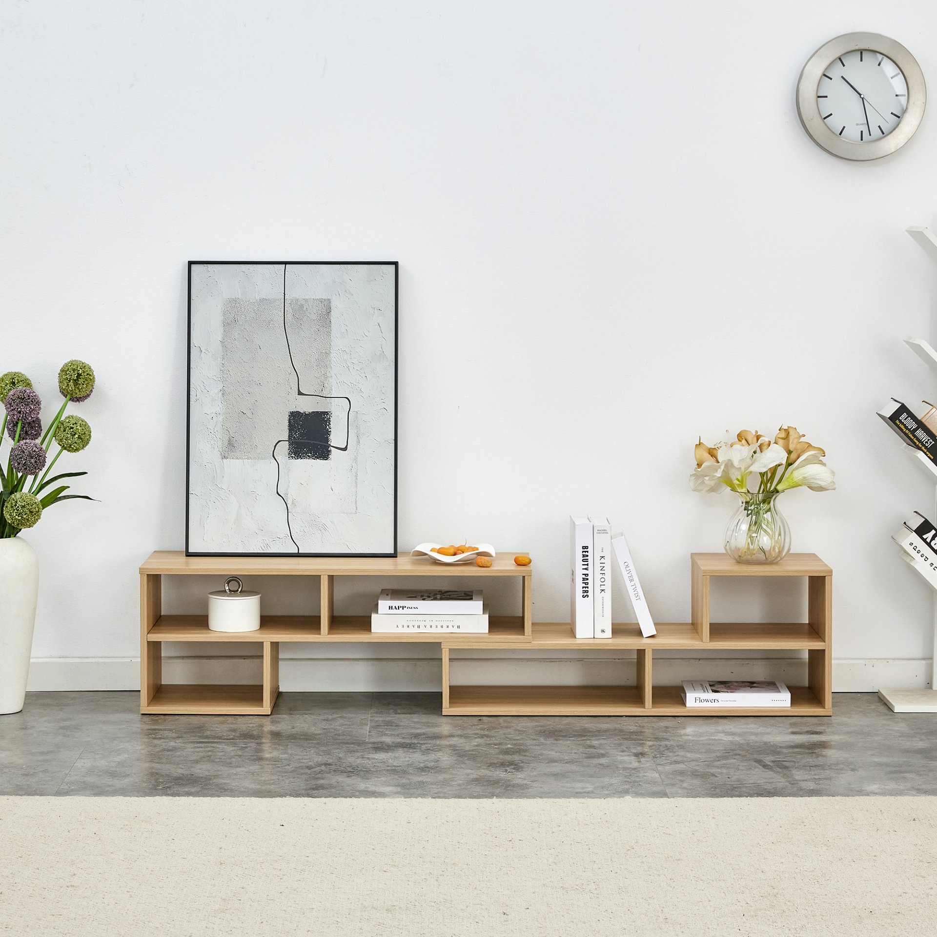2 Piece Cube TV Stand And L Shaped Entertainment Center With Open Storage And 2 Shelves - Burly Wood - Image 6