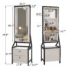 Modern Design Rotating Floor Standing Mirror Closet & Spacious Storage Area - White - Image 4