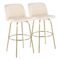 Toriano - Contemporary Fixed Height Barstool With Swivel With Round Footrest (Set of 2) - Cream / Gold