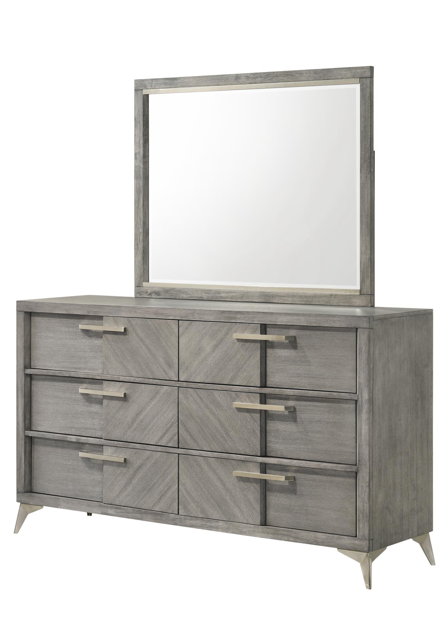 6 Drawer Dresser Book Matched Veneers - Gray - Image 2