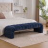 Modern Upholstered Armless Bed Bench, Channel Tufted Couch Daybed Chaise, Chenille Ottoman Foot Stool - Navy - Image 5