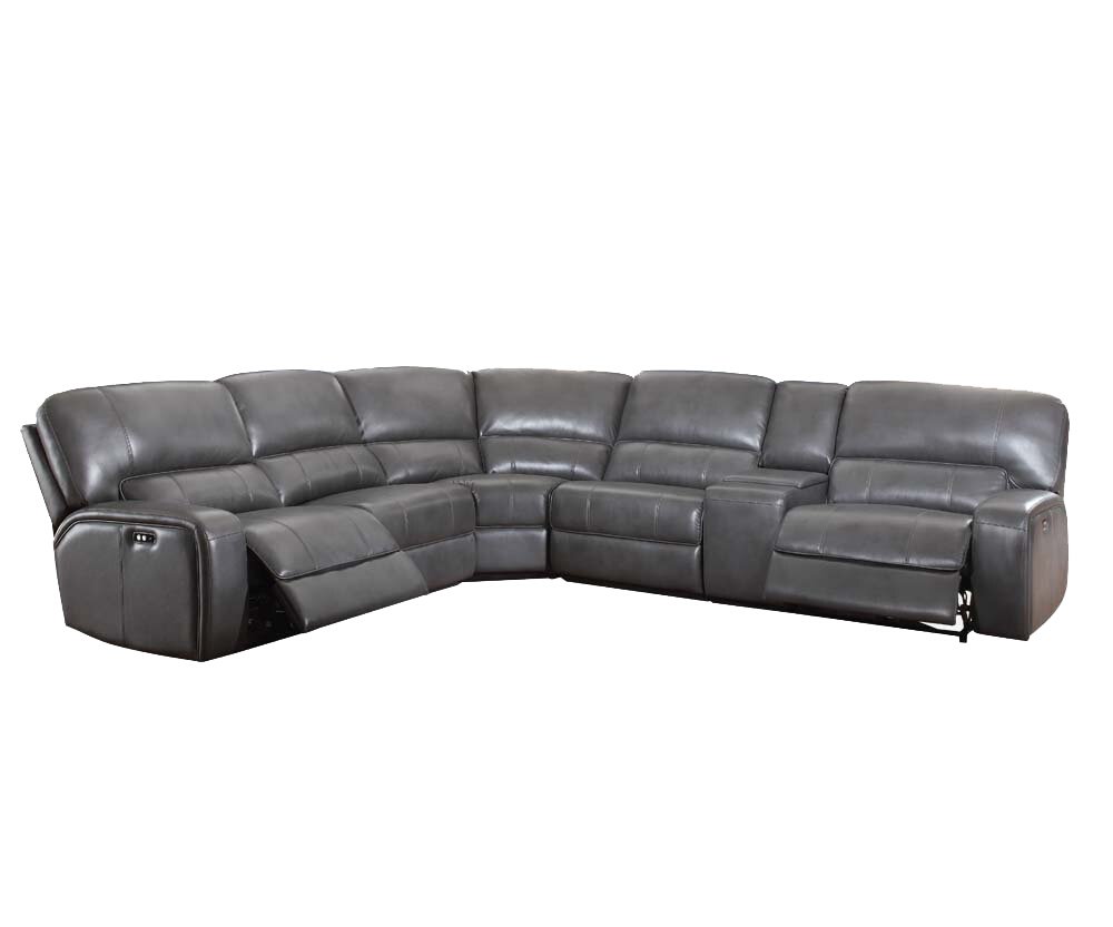 Saul - Leather Aire Power Motion Sectional Sofa With USB Port Cupholder Console - Gray - Image 8