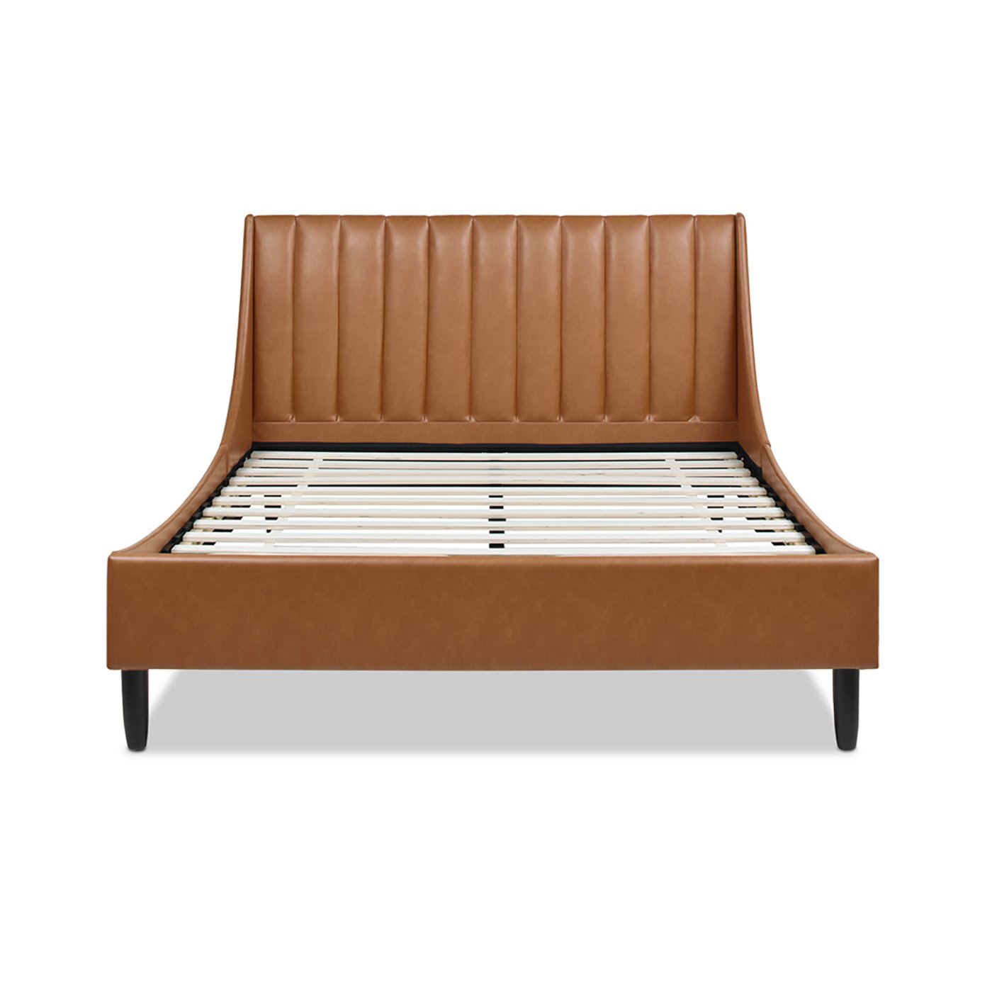 Aspen - Queen Vertical Tufted Modern Headboard Platform Bed Set - Caramel Tan Brown - Image 7