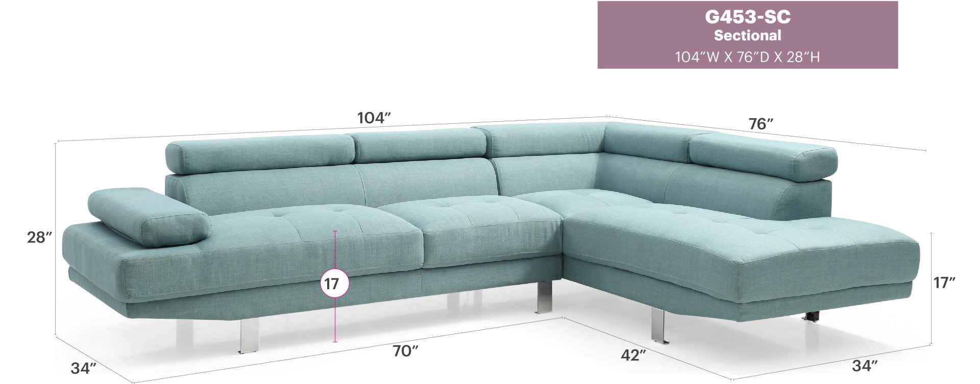 Riveredge - Sectional - Teal - Image 2