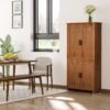 Homcom - 4-Door Kitchen Pantry, Freestanding Storage Cabinet With 3 Adjustable Shelves For Kitchen, Dining Or Living Room - Oak - Image 2