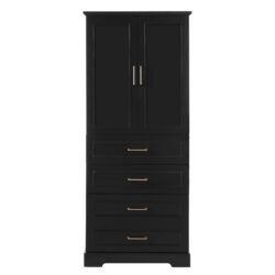 Bathroom Cabinet With 3 Drawers, Adjustable Shelf, Panels, Steel Handles, Soft Close Doors - Black