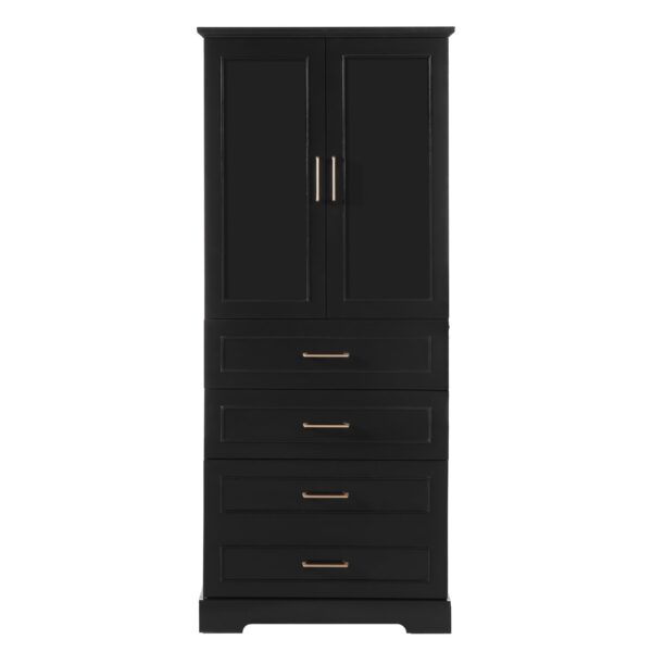 Bathroom Cabinet With 3 Drawers, Adjustable Shelf, Panels, Steel Handles, Soft Close Doors - Black