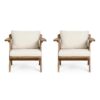 Outdoor Acacia Wood Club Chairs With Cushions (Set of 2) - Teak / Beige - Image 5