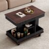 Adjustable End Table With Wheels, Modern Multifunctional Sofa Side Table With Lift Top, 360°Rotating Top And Storage Space For Living Room, Small Space - Black / Brown - Image 5