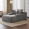 Oversized Chaise Lounge Chair Cozy Cloud Couch, Plush Corduroy Upholstered Sleeper Sofa Daybed With 3 Throw Pillows And Wide Armrest For Living Room - Gray - Image 2