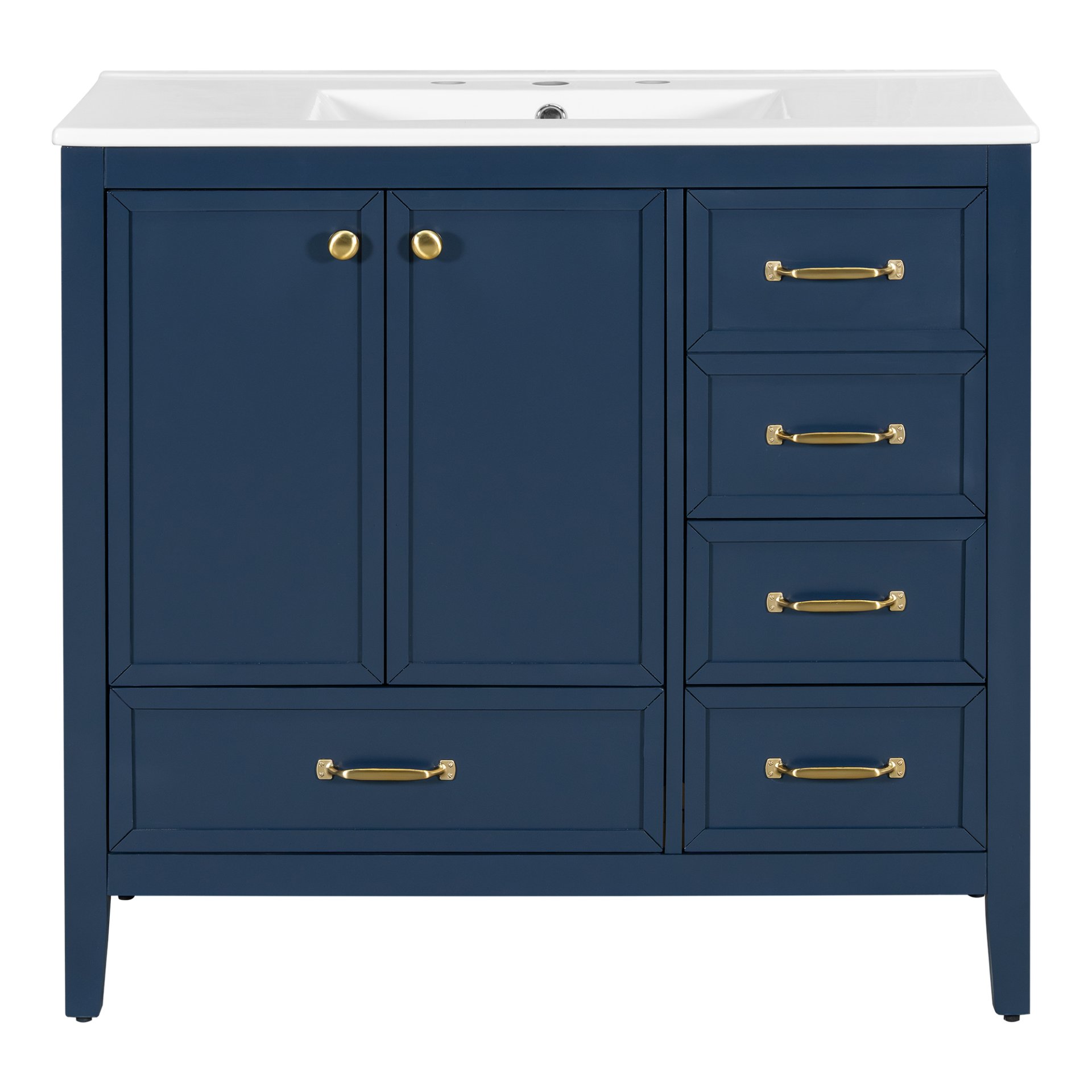 Elegant Vintage 36" Bathroom Vanity With Sink, Soft Closing Door, 4 Drawers Of Different Sizes Frame And Leg - Blue - Image 11