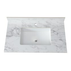 Sintered Stone Bathroom Vanity Top With Rectangular Undermount Ceramic Sink And Backsplash - Carrara White