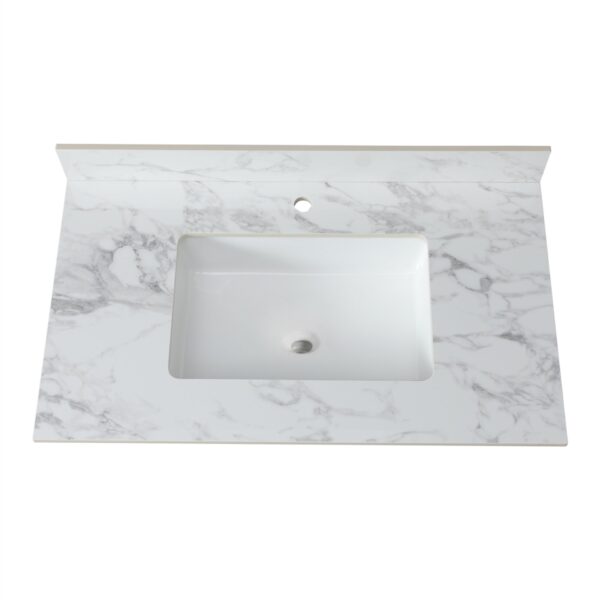 Sintered Stone Bathroom Vanity Top With Rectangular Undermount Ceramic Sink And Backsplash - Carrara White