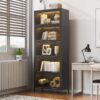 Modern Steel Display Cabinet With Glass Doors And LED Lights, 5 Tier Steel Barrister Bookcase For Home Or Office - Black - Image 2