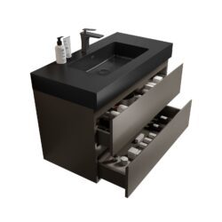 Alice - 36" Bathroom Vanity With Sink, Large Storage Wall Mounted Floating Bathroom Vanity For Modern Bathroom, One-Piece Black Sink Basin Without Drain And Faucet - Black / Gray