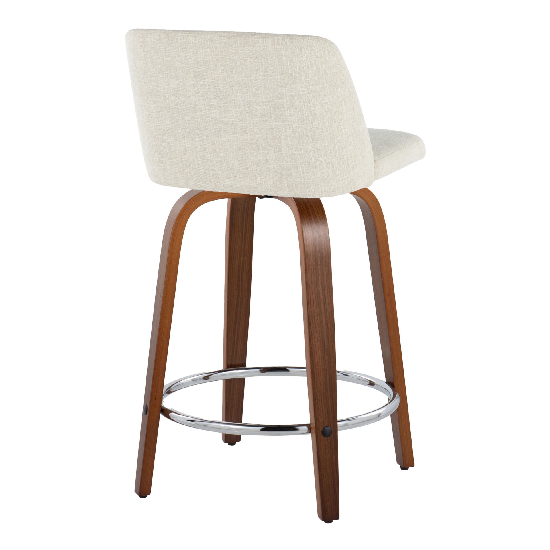Toriano - Mid-Century Modern Fixed Height Counter Stool Swivel With Round Footrest (Set of 2) - Walnut / Cream - Image 4